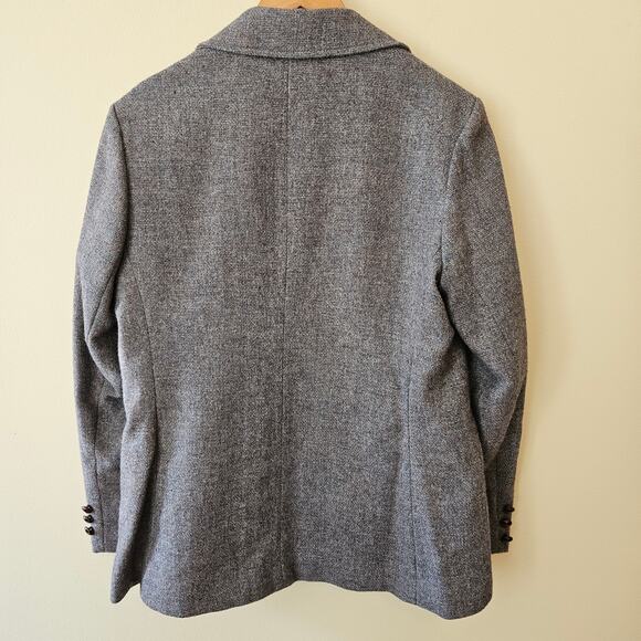 Vintage 70s Women's Grey Wool Blazer with Brown Leather Buttons, VTG Size 12 - Picture 3 of 7